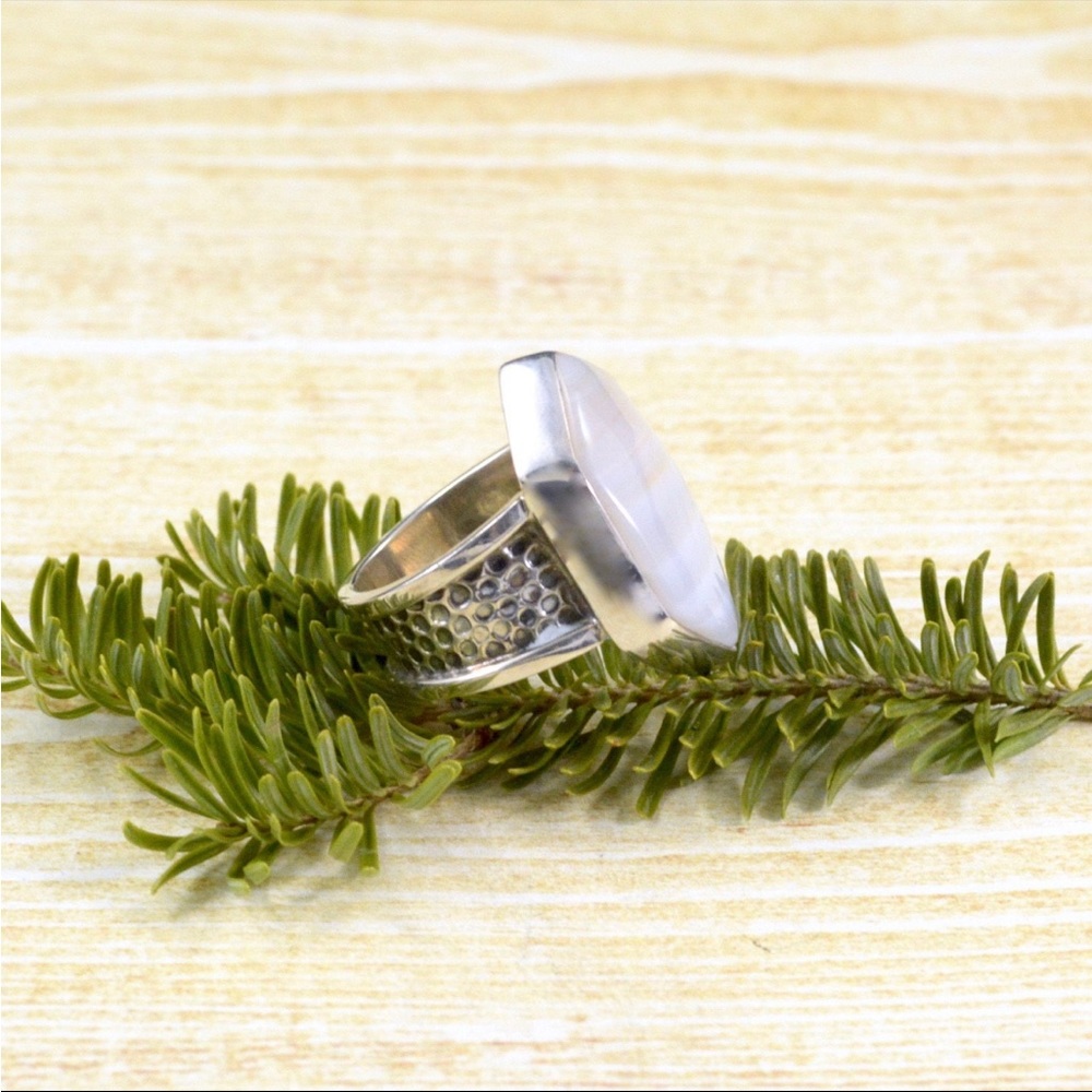 Angular White Banded Agate Ring // Agate Jewelry … - image 4